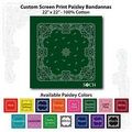 22"x22" Hunter Green Custom Printed Paisley Imported 100% Cotton Bandanna